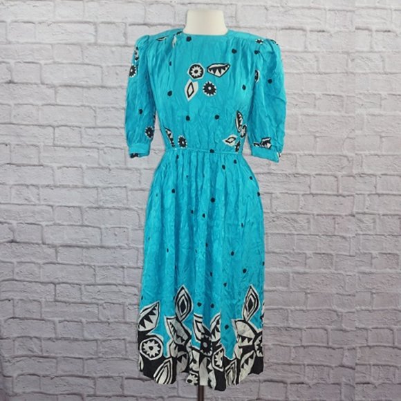 Vintage Dresses & Skirts - Vintage 80s Silk Floral Polka Dot Dress 8